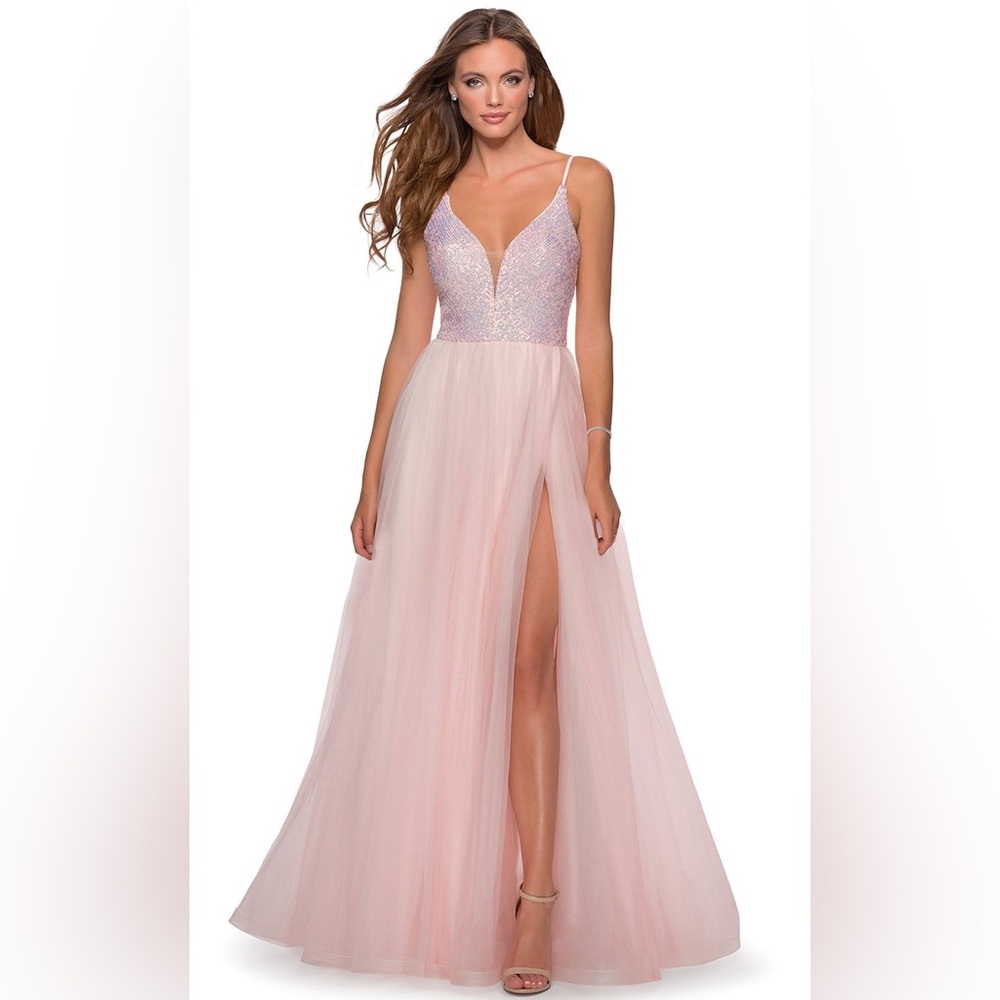 La Femme Pink Sequin and Tulle Formal Dress